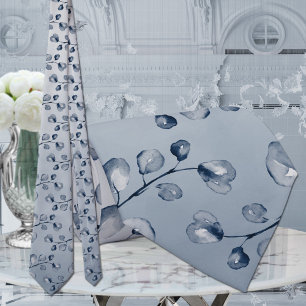 Cravate Mariage élégant Navy & Dusty Blue Eucalyptus