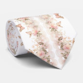 Cravate Mariage élégant papillon rose blanc (Roulé)