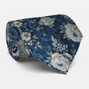 Cravate Mariage en cascade de pivoines blanches bleues mar
