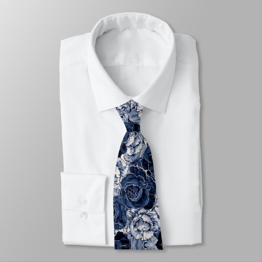 Cravate Mariage en cascade de pivoines blanches bleues mar (Attaché)