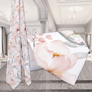 Cravate Mariage Eucalyptus gris argenté rose