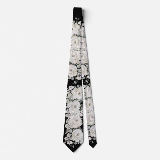 Cravate Mariage Eucalyptus noir et blanc (Devant)