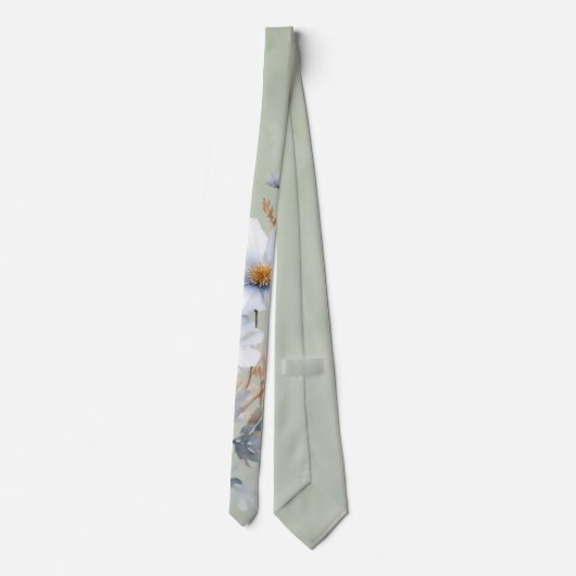 Cravate Mariage Fleur sauvage bleu foncé Sage Green (Dos)