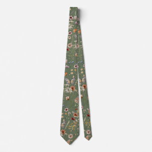 Cravate Mariage Fleur Sauvage Verte