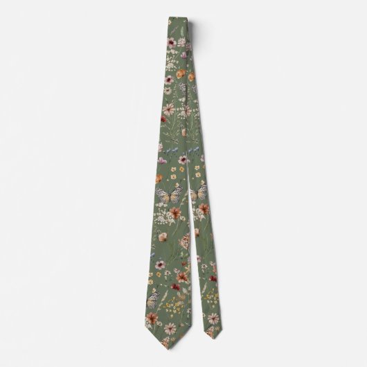 Cravate Mariage Fleur Sauvage Verte (Devant)