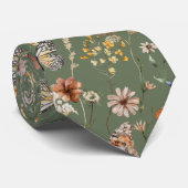 Cravate Mariage Fleur Sauvage Verte (Roulé)