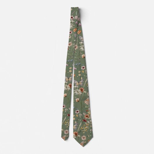 Cravate Mariage Fleur Sauvage Verte (Dos)