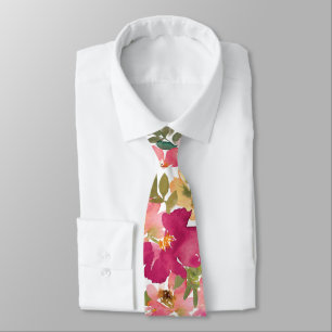 Cravate Mariage Floral Aquarelle Rose Jaune Pêche
