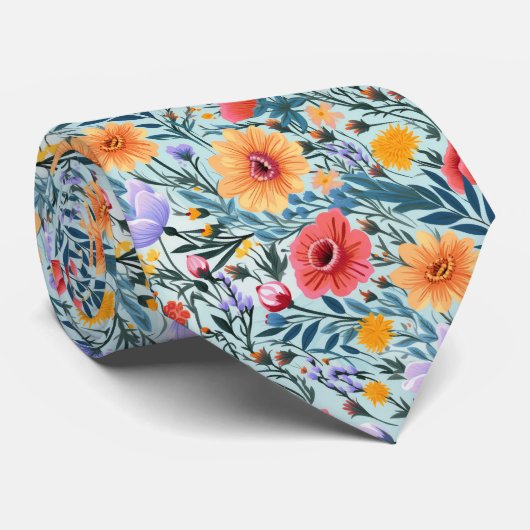 Cravate Mariage Floral Bleu (Roulé)