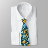 Cravate Mariage Floral Bleu Marine (Attaché)