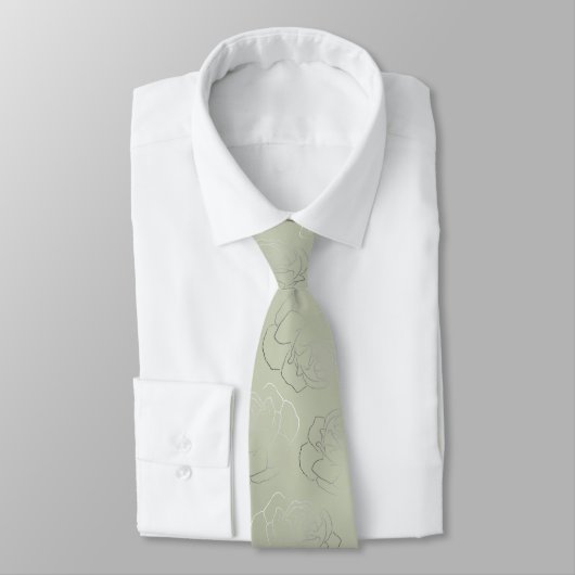 Cravate Mariage floral d'argent vert olive (Attaché)