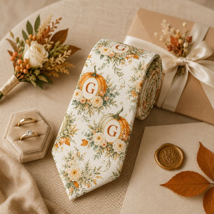 Cravate Mariage Floral de Citrouille de Monogramme Personn