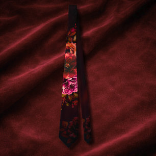 Cravate Mariage floral élégant rouge noir d'ambiance