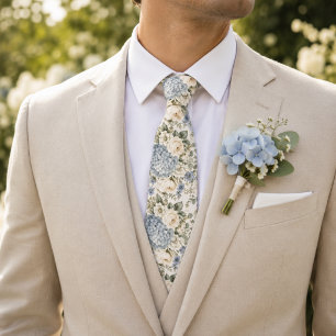Cravate Mariage Floral Hydrangea Bleu Poussiéreux