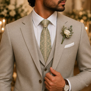 Cravate Mariage Floral Jacquard Vert Sauge