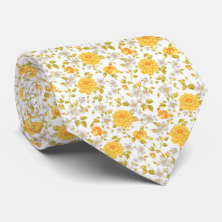 Cravate Mariage floral jaune vintage et feuilles sans cout