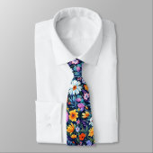 Cravate Mariage Floral Marine (Attaché)
