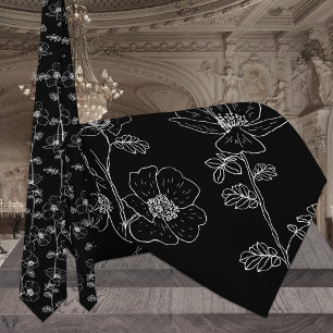 Cravate Mariage floral noir & blanc moderne