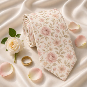 Cravate Mariage Floral Rose Blush Douce