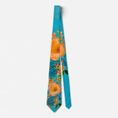 Cravate Mariage floral turquoise et orange (Devant)