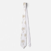 Cravate Mariage Fond Blanc Palmier Tropical Or (Devant)