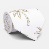 Cravate Mariage Fond Blanc Palmier Tropical Or (Roulé)