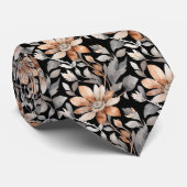 Cravate Mariage Groom Floral Bohème Noir Brun Beige Gris (Roulé)