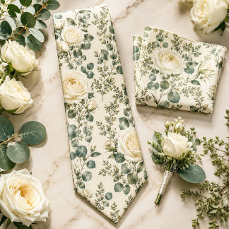 Cravate Mariage Luxueux Rose Ivoire & Eucalyptus Vert Saug