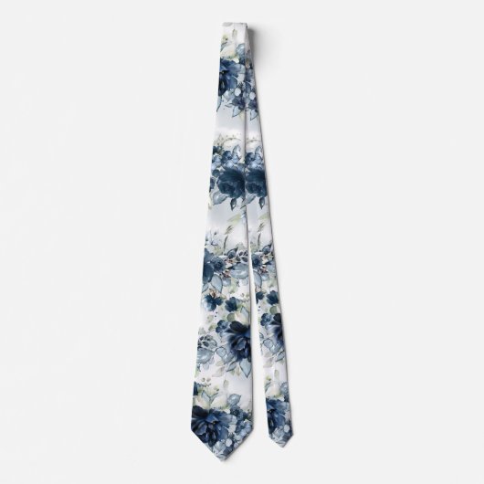 Cravate Mariage Marine Bleu Blancs en cascade (Devant)