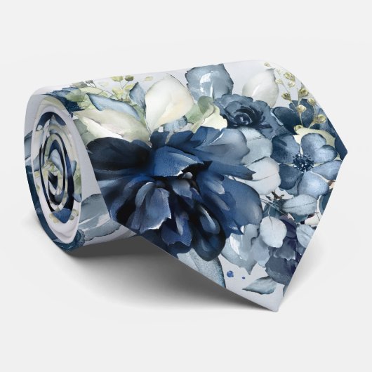 Cravate Mariage Marine Bleu Blancs en cascade (Roulé)