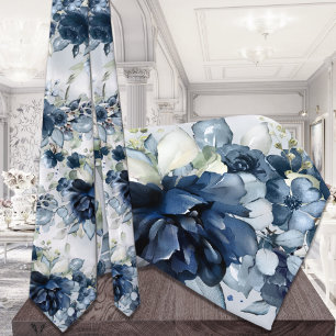 Cravate Mariage Marine Bleu Blancs en cascade