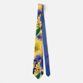 Cravate Mariage masculin Peony bleu et jaune (Devant)