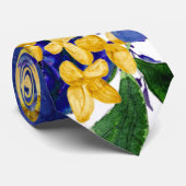 Cravate Mariage masculin Peony bleu et jaune (Roulé)