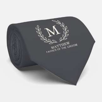 Cravate Mariage Monogramme Gris Charbon Père du Marié