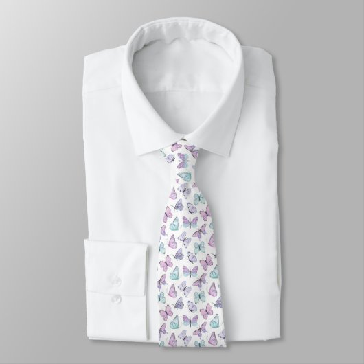 Cravate Mariage Motif de papillon bleu violet (Attaché)