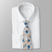 Cravate Mariage nautique Plage Sea Shell Fleurs Bleu (Attaché)