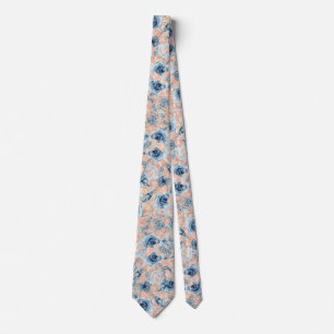 Cravate Mariage nautique Plage Sea Shell Fleurs Bleu