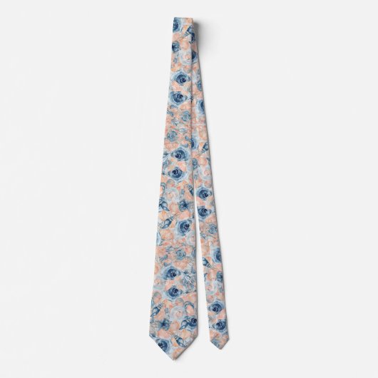 Cravate Mariage nautique Plage Sea Shell Fleurs Bleu (Devant)