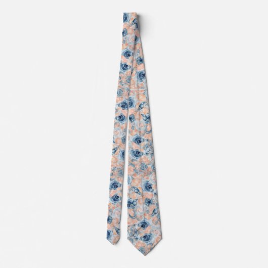 Cravate Mariage nautique Plage Sea Shell Fleurs Bleu (Dos)