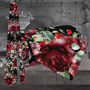Cravate Mariage Noir Argenté Pivoine de Bourgogne