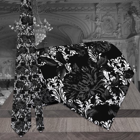 Cravate Mariage noir Damask blanc