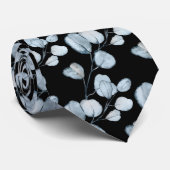 Cravate Mariage noir Dusty Blue Eucalyptus Sprigs (Roulé)