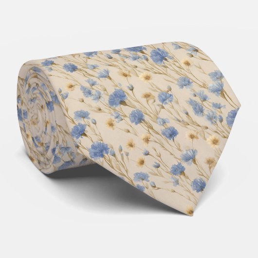 Cravate Mariage Pastel Blue Cornflower Boho (Roulé)