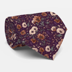 Cravate Mariage Personnalisé Floral Vintage Bourgogne Plum