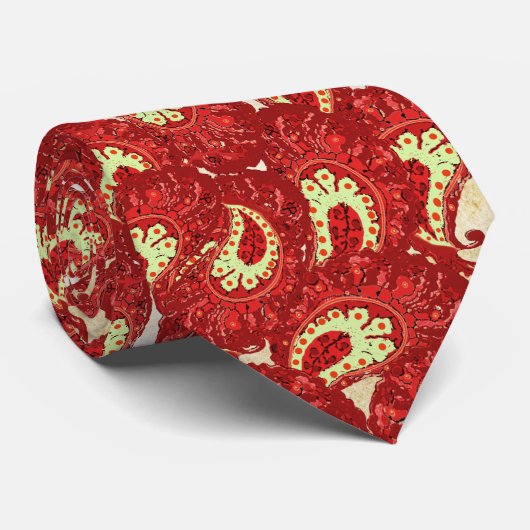 Cravate Mariage Red & Lime Paisley (Roulé)