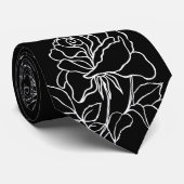 Cravate Mariage Rose de Jardin noir et blanc moderne (Roulé)