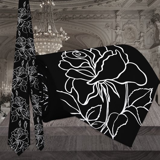 Cravate Mariage Rose de Jardin noir et blanc moderne