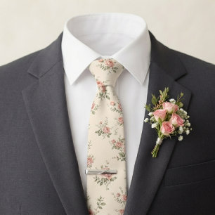 Cravate Mariage Rose Pâle et Vert Sauge