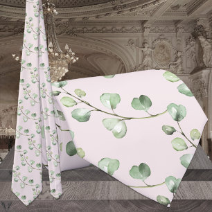 Cravate Mariage rose pâle Eucalyptus vert