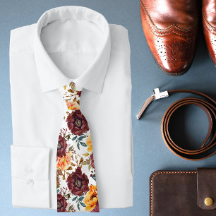 Cravate Mariage rustique aux fleurs orange et burgundy